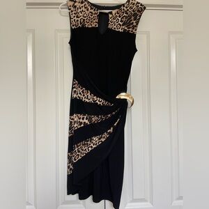 Joseph Ribkoff Black and Leopard Asymmetrical Dress